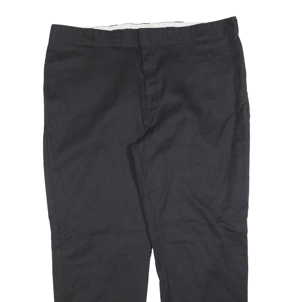 DICKIES Mens Cotton Blend Black Regular Straight Trousers W42 L32 Workwear Zip