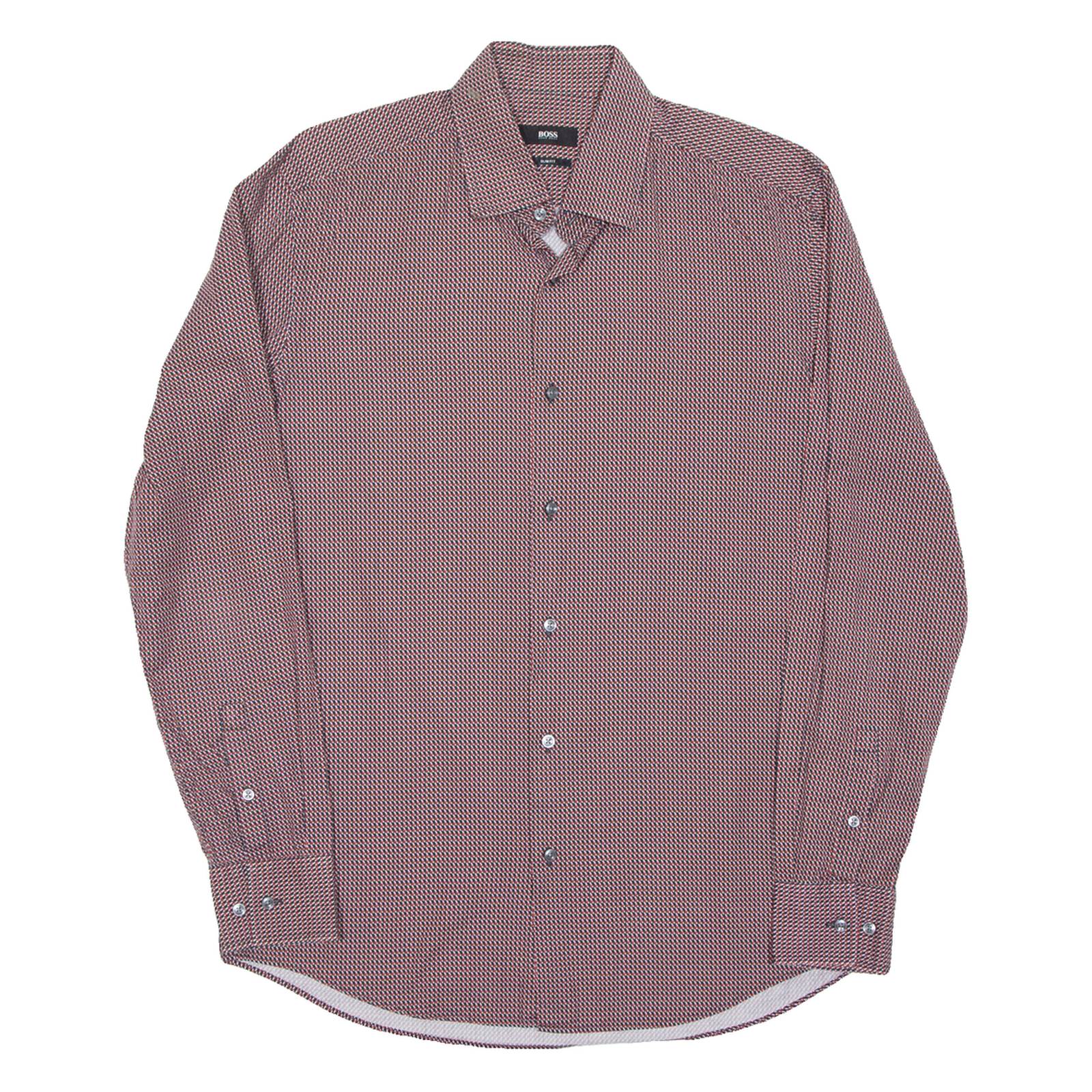 BOSS Slim Fit Mens Shirt Red Spotted Long Sleeve M