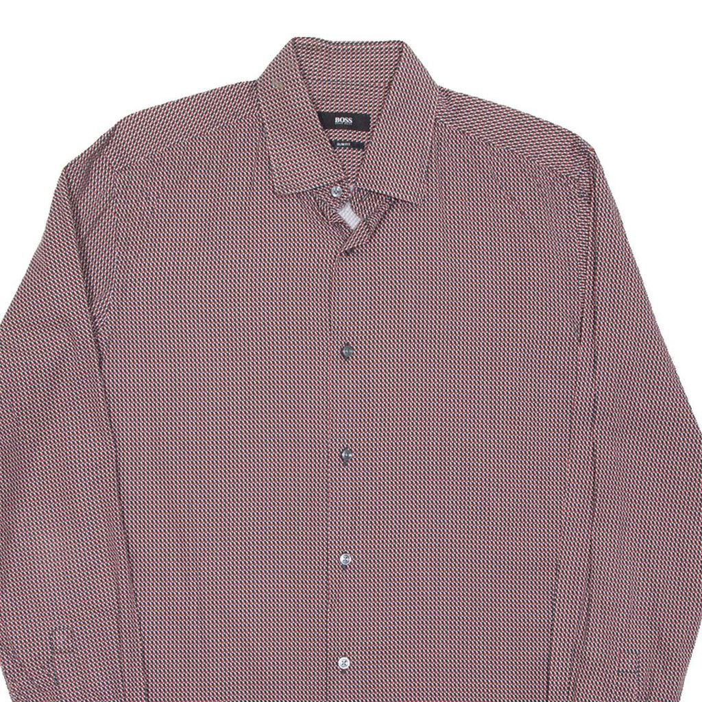 BOSS Slim Fit Mens Shirt Red Spotted Long Sleeve M