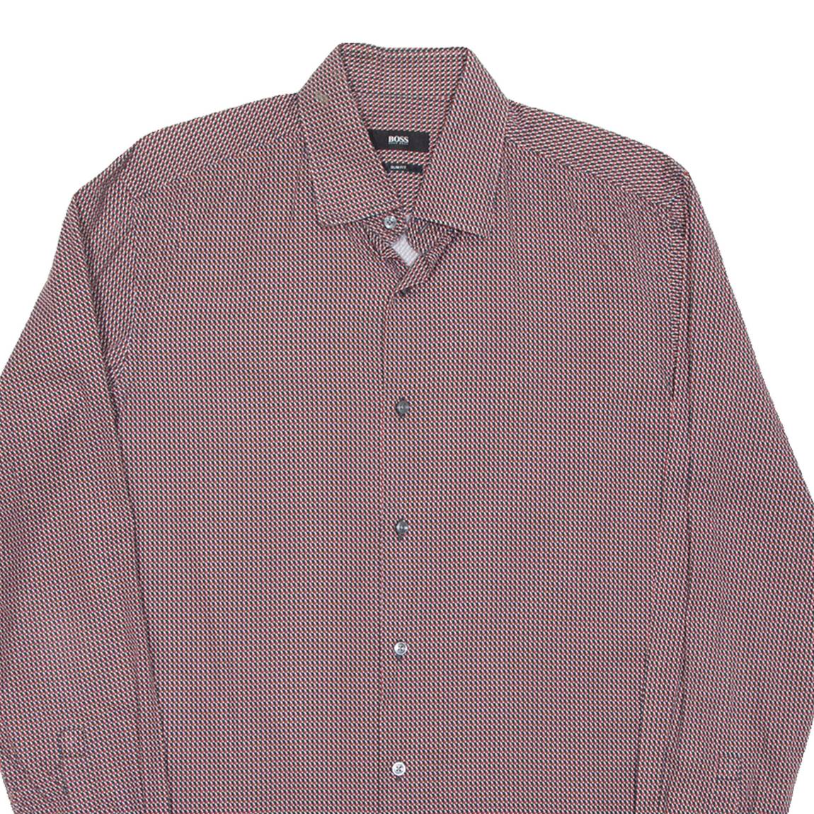 BOSS Slim Fit Mens Shirt Red Spotted Long Sleeve M