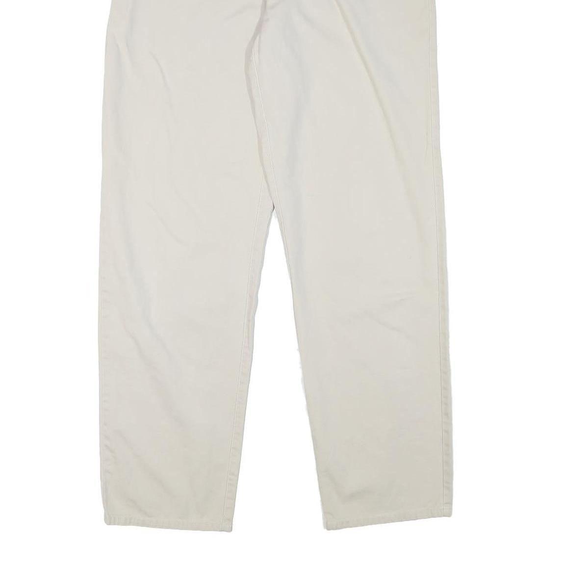 CALVIN KLEIN Womens Cotton Blend Cream Relaxed Straight Trousers W30 L31 Casual