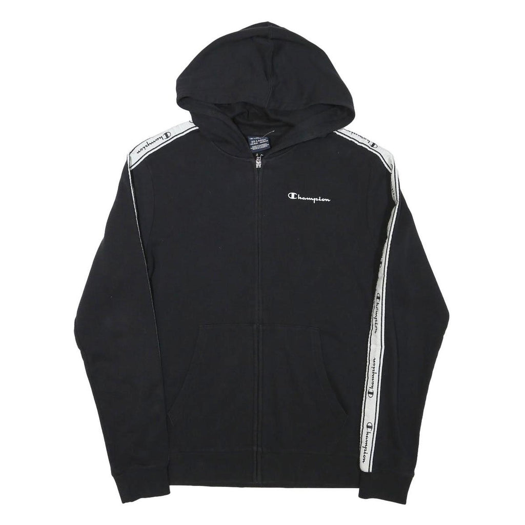 CHAMPION Boys Black & White Zip Hoodie 2XL Cotton Blend Logo Tape