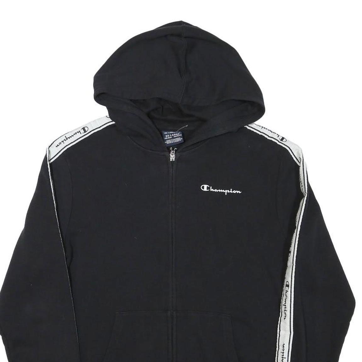 CHAMPION Boys Black & White Zip Hoodie 2XL Cotton Blend Logo Tape