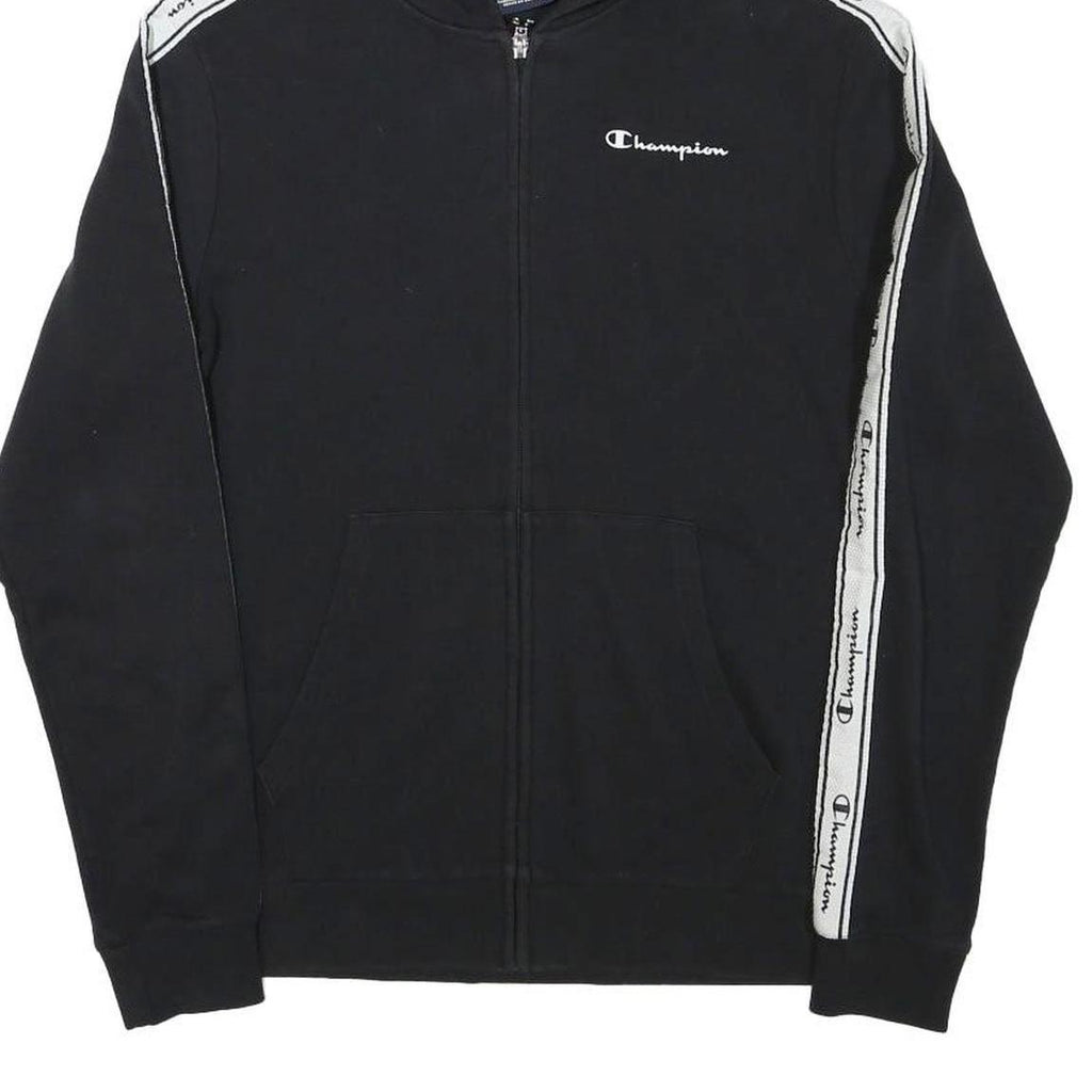 CHAMPION Boys Black & White Zip Hoodie 2XL Cotton Blend Logo Tape