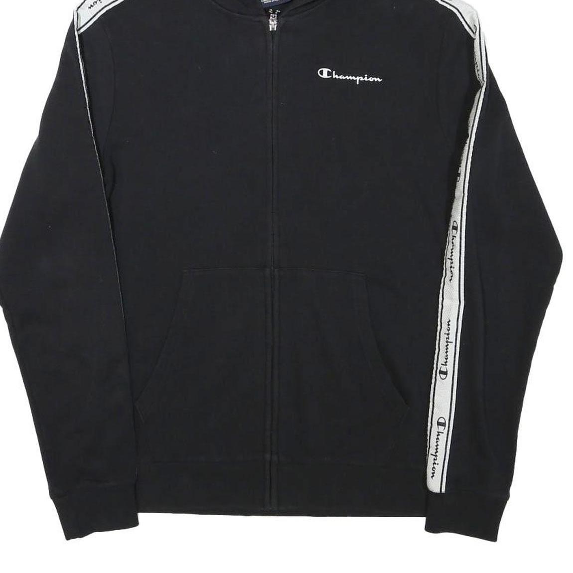 CHAMPION Boys Black & White Zip Hoodie 2XL Cotton Blend Logo Tape