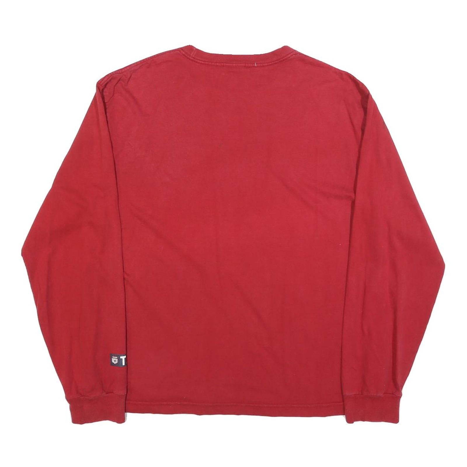 TOMMY JEANS Mens Red Graphic T-Shirt XL Long Sleeve Crew Neck Classic Fit