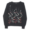 NEXT Womens Black Floral Patterned Cotton Blend Jumper Crew Neck UK 10