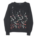 NEXT Womens Black Floral Patterned Cotton Blend Jumper Crew Neck UK 10