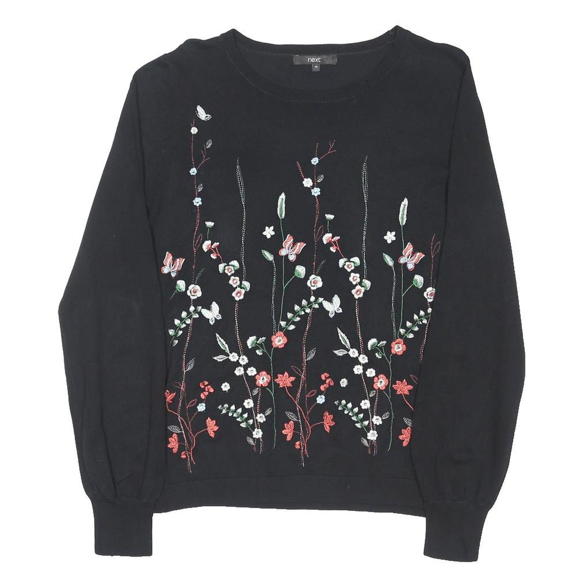 NEXT Womens Black Floral Patterned Cotton Blend Jumper Crew Neck UK 10