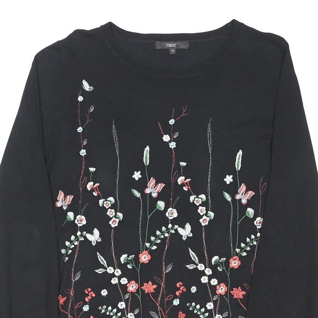 NEXT Womens Black Floral Patterned Cotton Blend Jumper Crew Neck UK 10