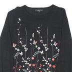 NEXT Womens Black Floral Patterned Cotton Blend Jumper Crew Neck UK 10