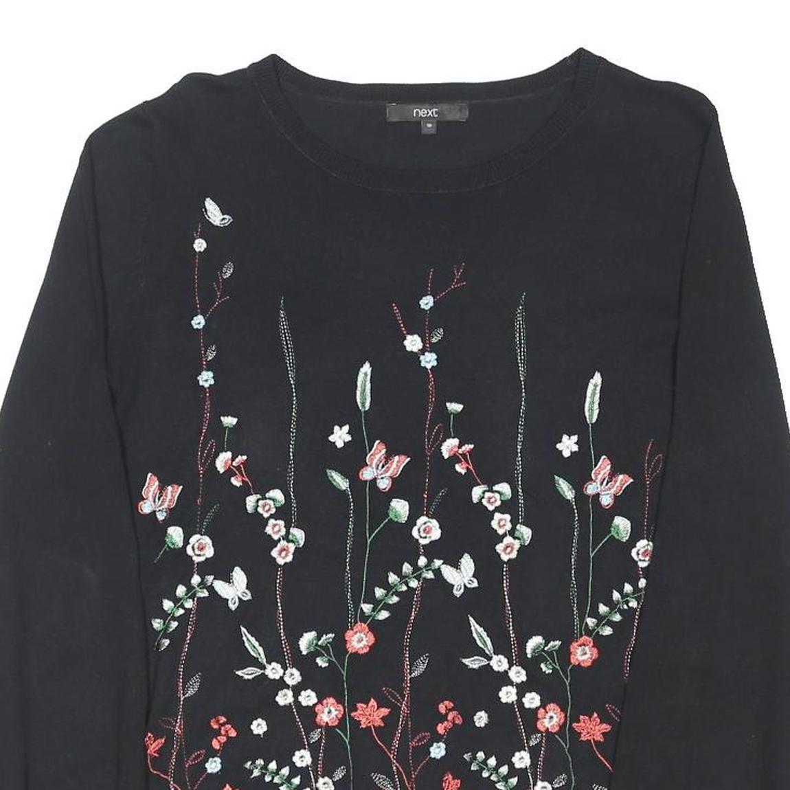 NEXT Womens Black Floral Patterned Cotton Blend Jumper Crew Neck UK 10