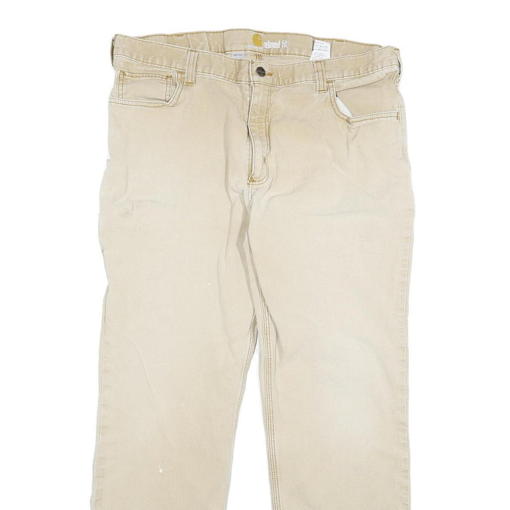 CARHARTT Mens Relaxed Fit Beige Workwear Cotton Blend Trousers W36 L29