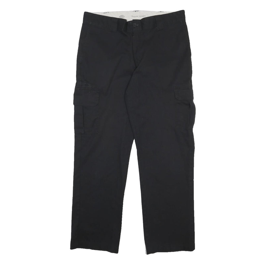 DICKIES Mens Black Regular Straight Cotton Blend Trousers W34 L31 Workwear Cargo