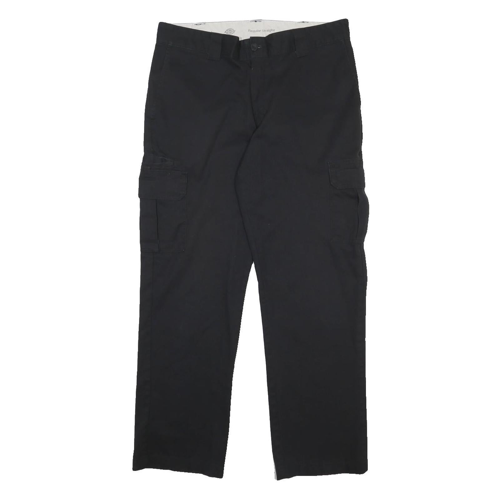 DICKIES Mens Black Regular Straight Cotton Blend Trousers W34 L31 Workwear Cargo