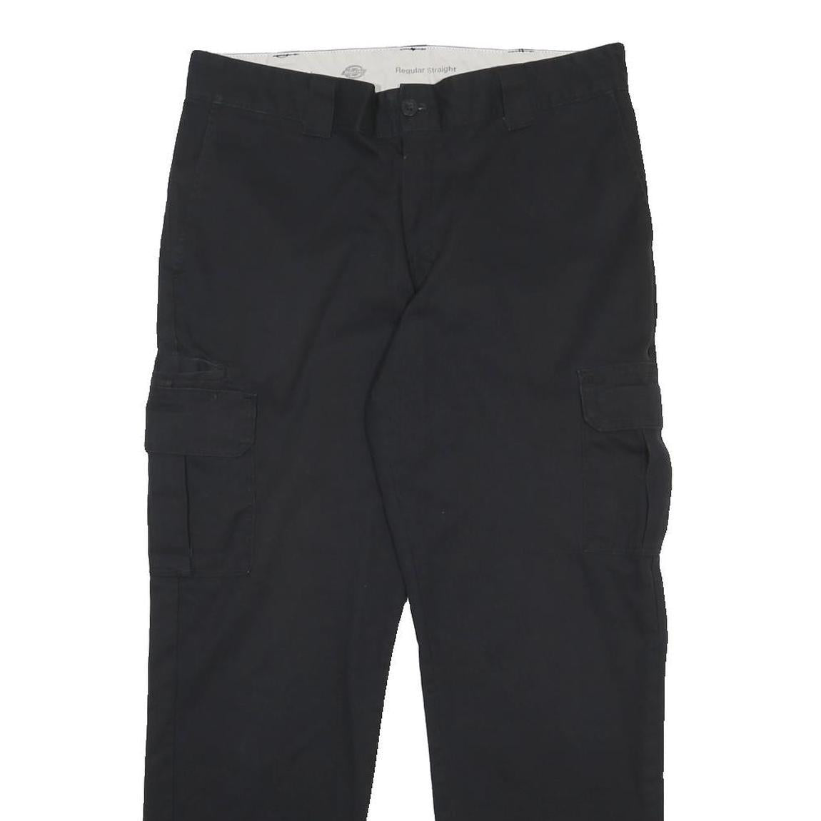 DICKIES Mens Black Regular Straight Cotton Blend Trousers W34 L31 Workwear Cargo