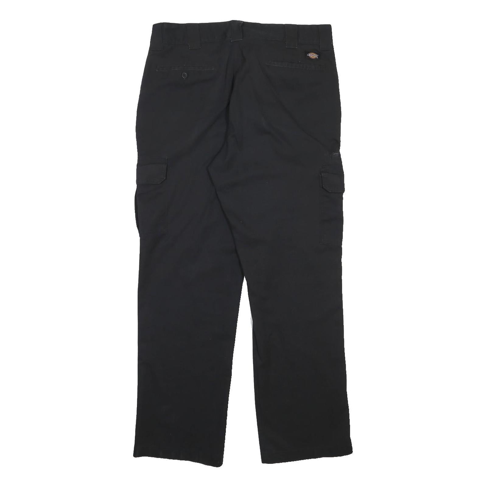 DICKIES Mens Black Regular Straight Cotton Blend Trousers W34 L31 Workwear Cargo