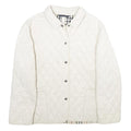 BURBERRY Womens White Quilted Button Jacket L Polyester Classic Lightweight