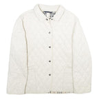 BURBERRY Womens White Quilted Button Jacket L Polyester Classic Lightweight