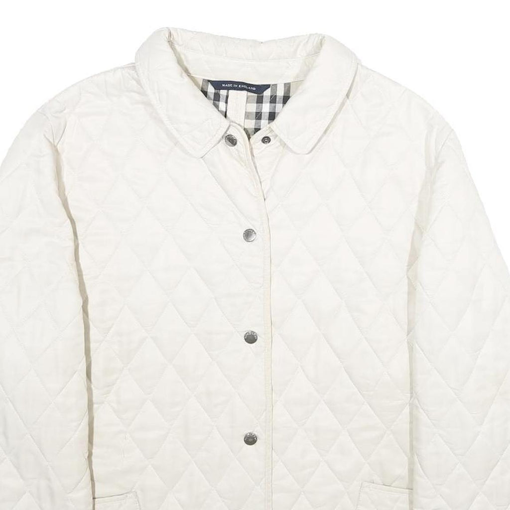 BURBERRY Womens White Quilted Button Jacket L Polyester Classic Lightweight