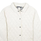 BURBERRY Womens White Quilted Button Jacket L Polyester Classic Lightweight