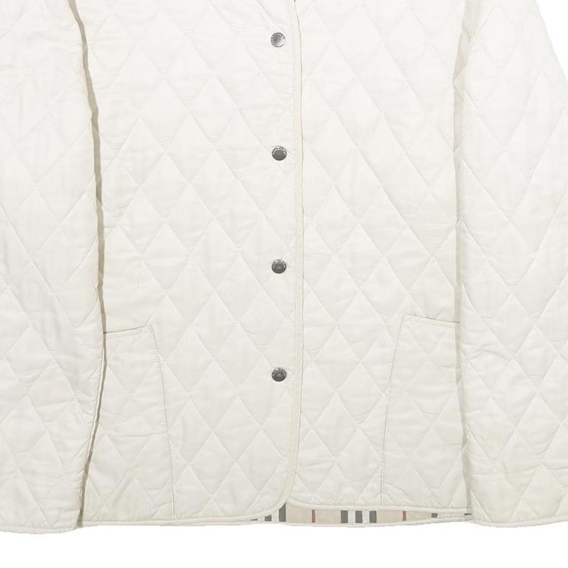BURBERRY Womens White Quilted Button Jacket L Polyester Classic Lightweight