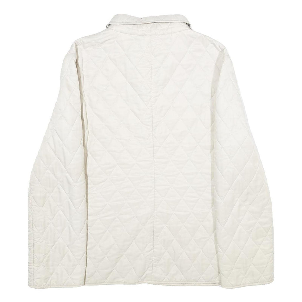 BURBERRY Womens White Quilted Button Jacket L Polyester Classic Lightweight