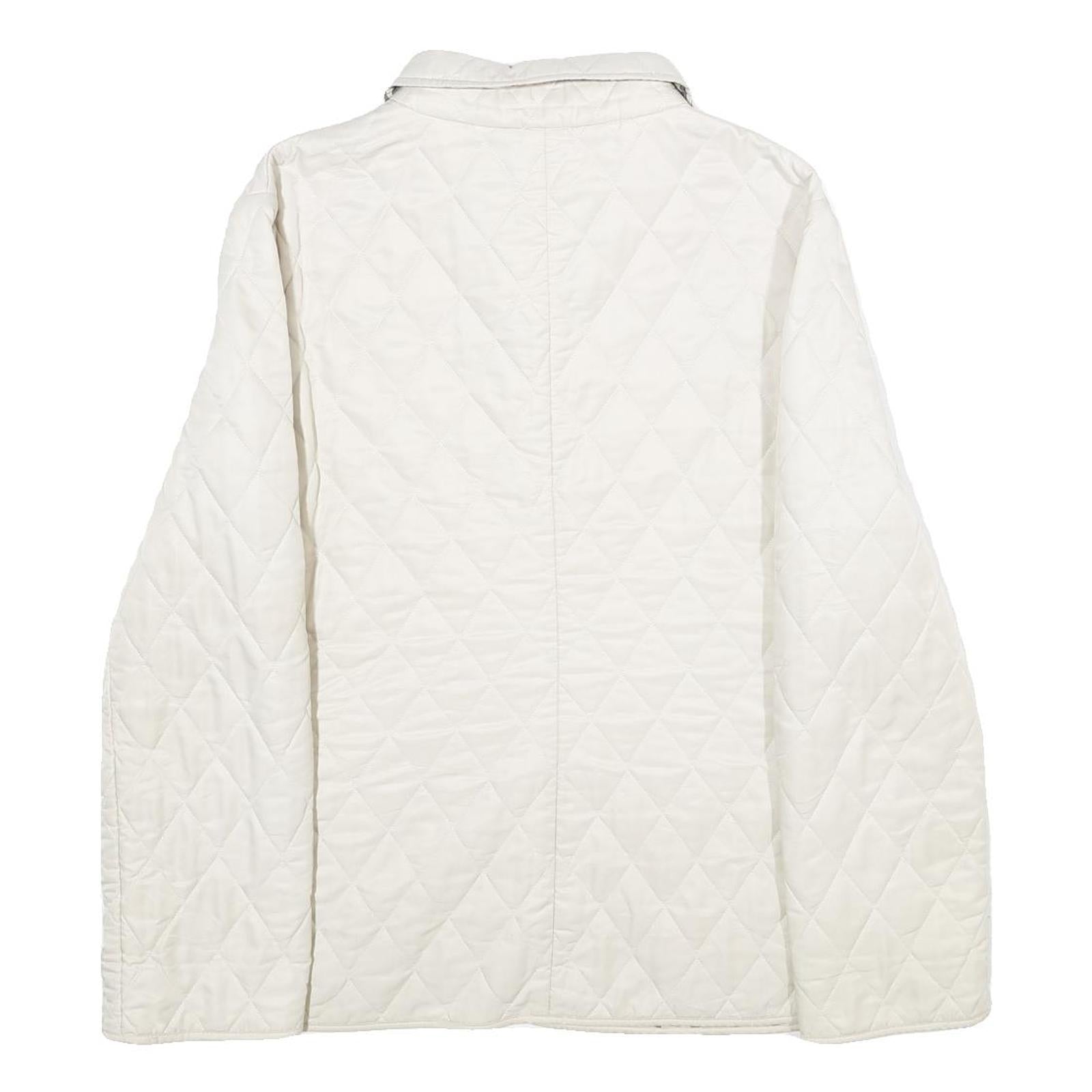 BURBERRY Womens White Quilted Button Jacket L Polyester Classic Lightweight