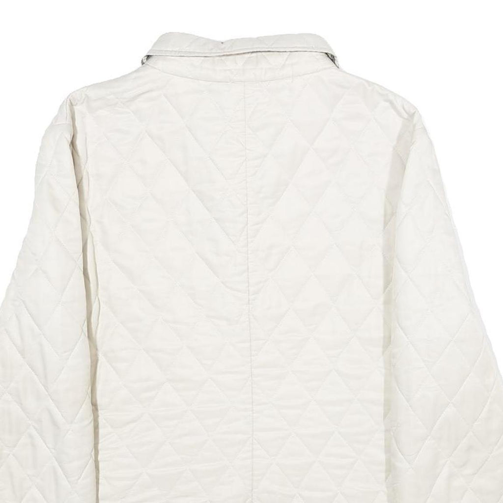 BURBERRY Womens White Quilted Button Jacket L Polyester Classic Lightweight