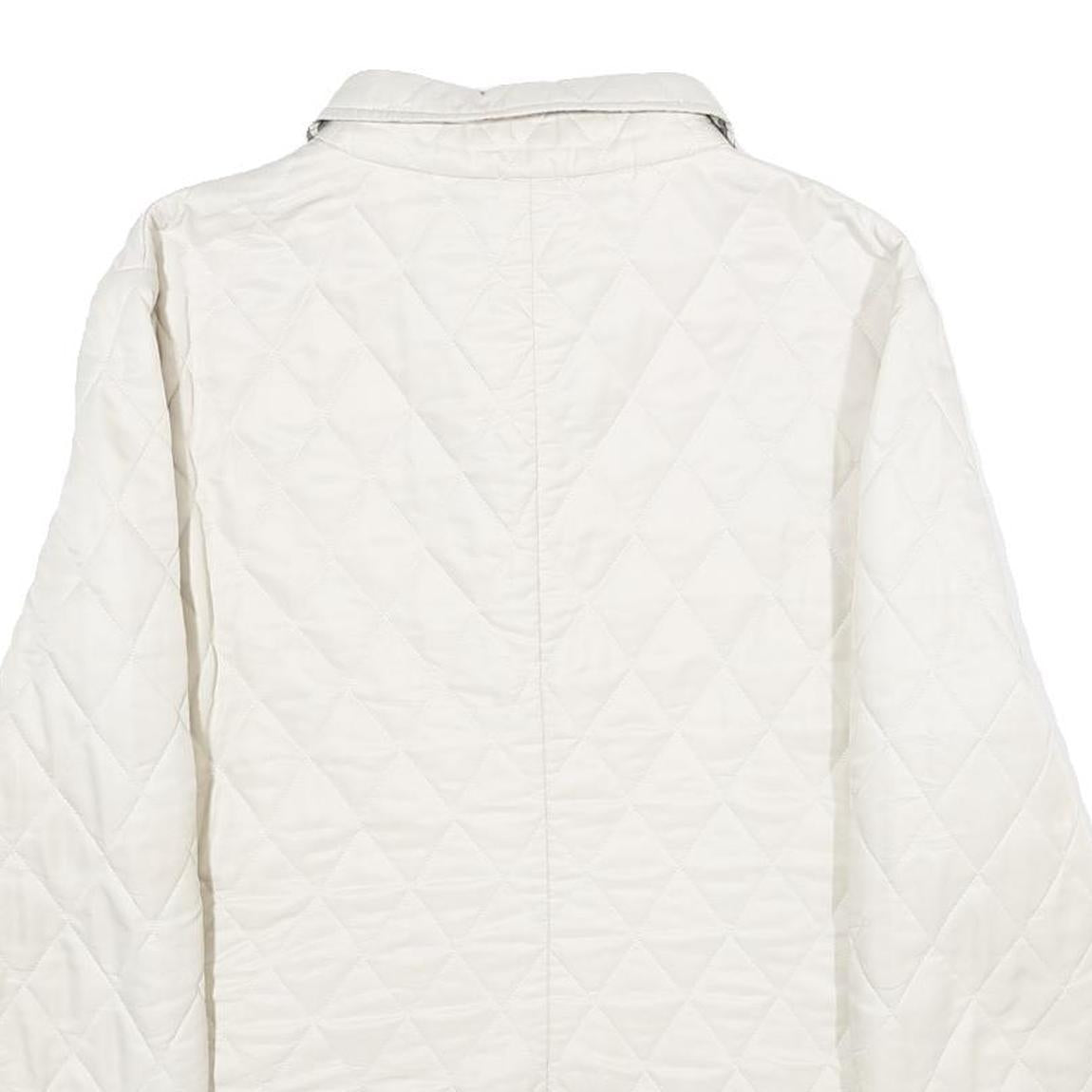 BURBERRY Womens White Quilted Button Jacket L Polyester Classic Lightweight