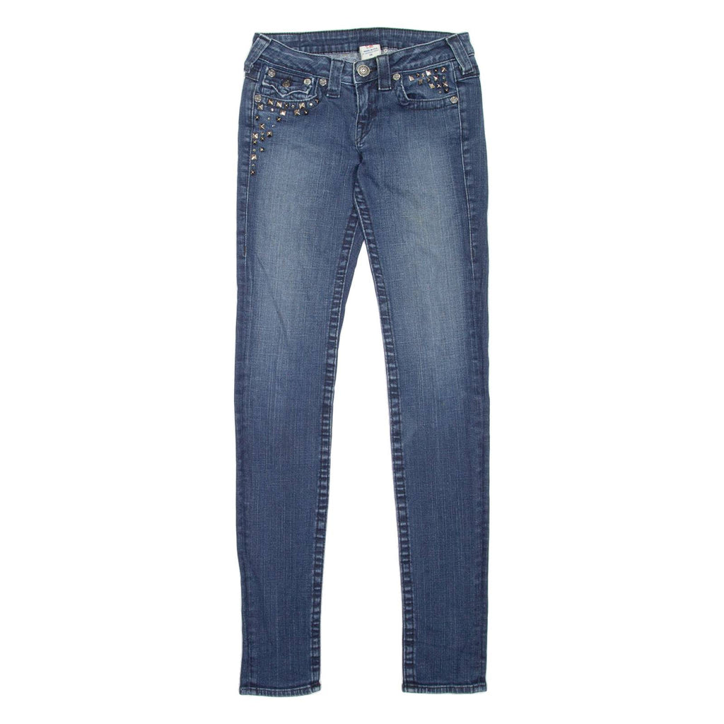 TRUE RELIGION Julie Studded Womens Jeans Blue Slim Skinny Stone Wash W28 L34