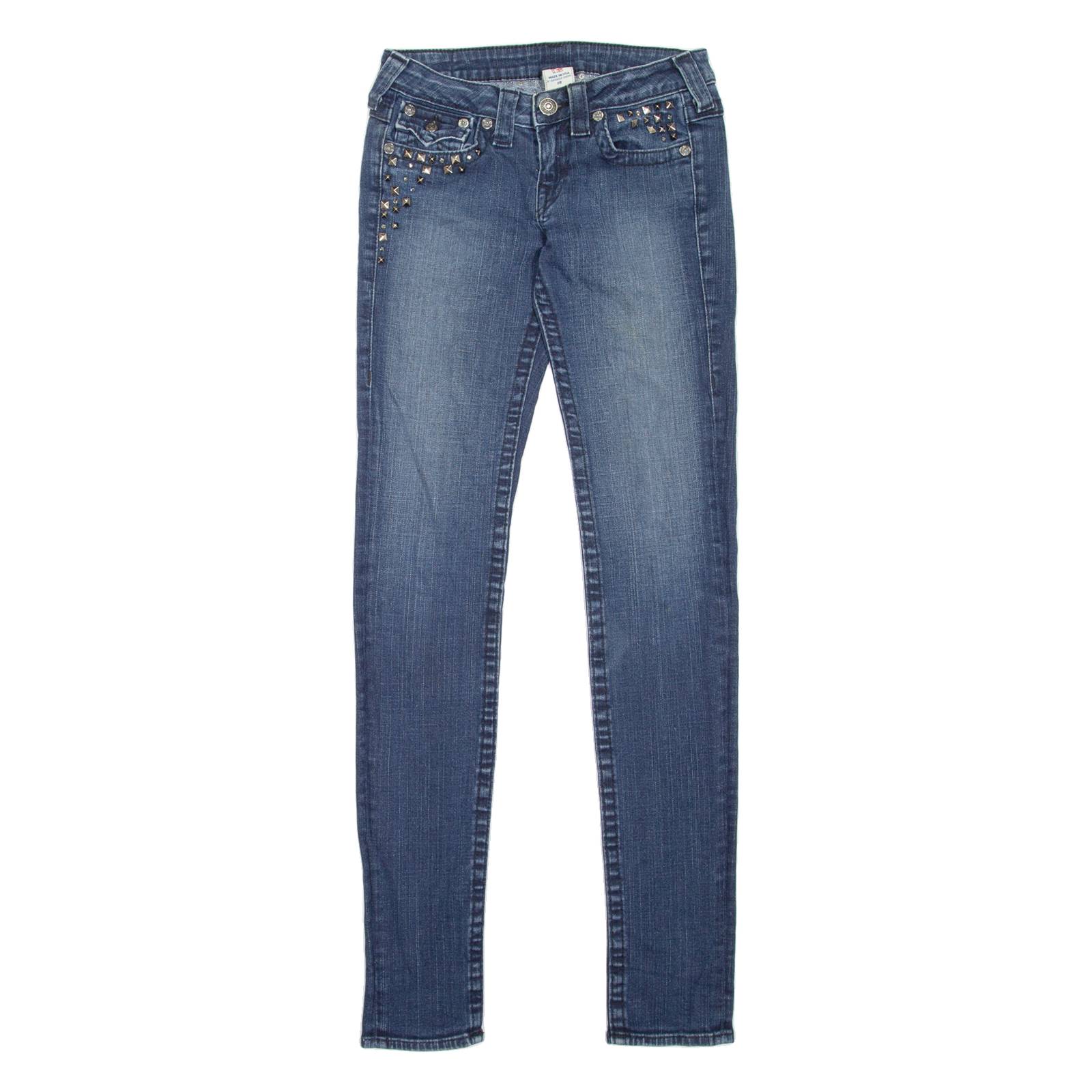TRUE RELIGION Julie Studded Womens Jeans Blue Slim Skinny Stone Wash W28 L34