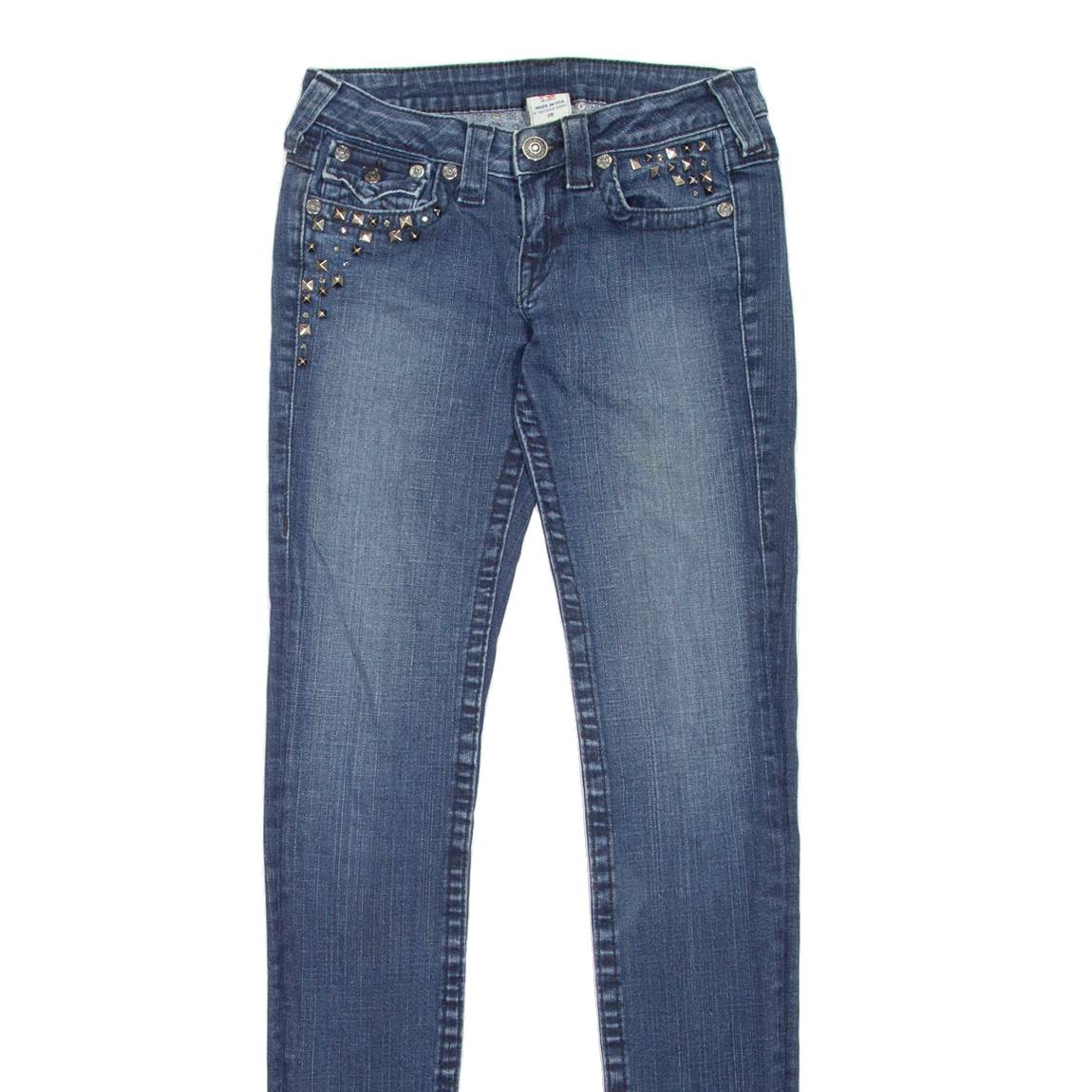 TRUE RELIGION Julie Studded Womens Jeans Blue Slim Skinny Stone Wash W28 L34