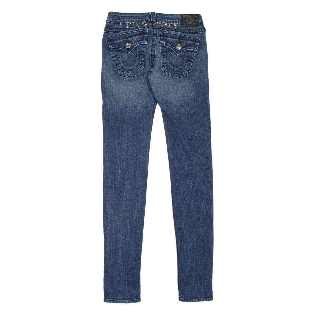 TRUE RELIGION Julie Studded Womens Jeans Blue Slim Skinny Stone Wash W28 L34