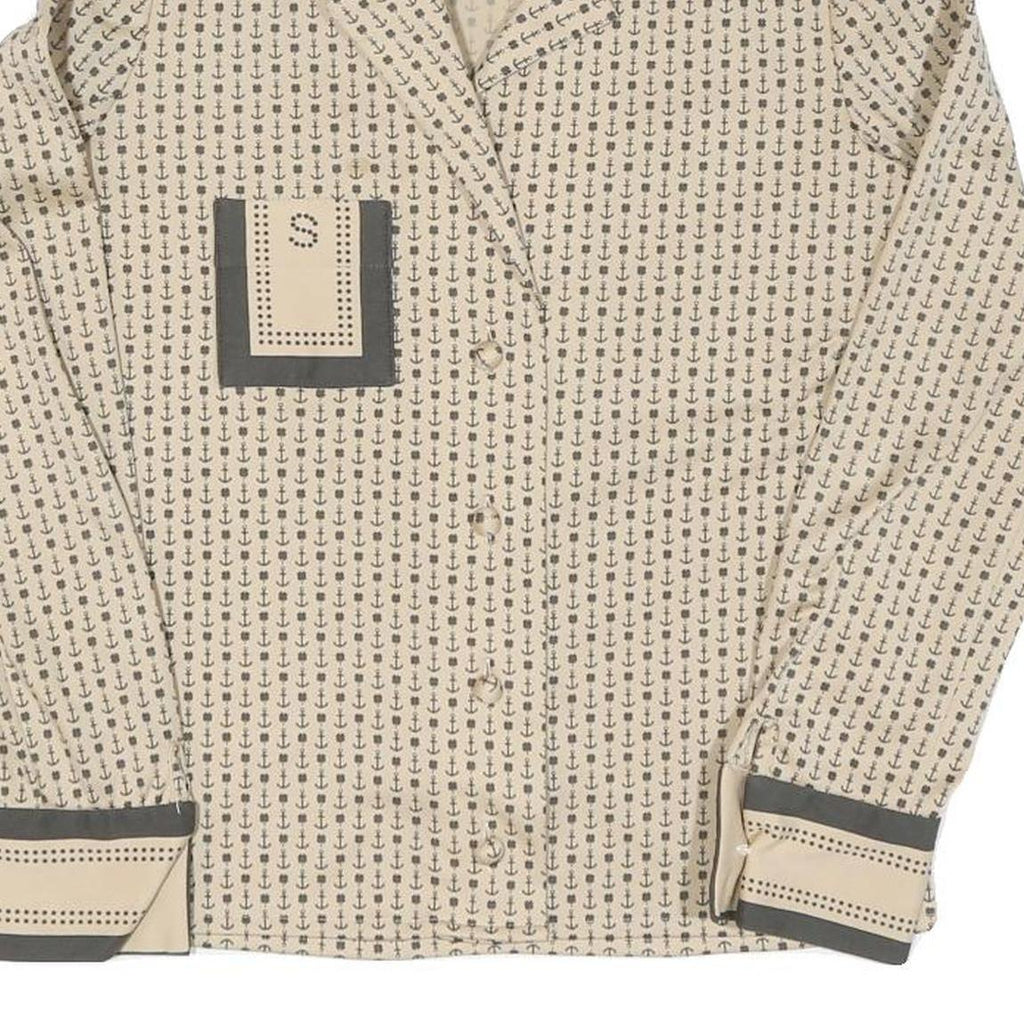 Womens Beige Anchor Print Shirt Long Sleeve Collared Cotton Blend S Nautical