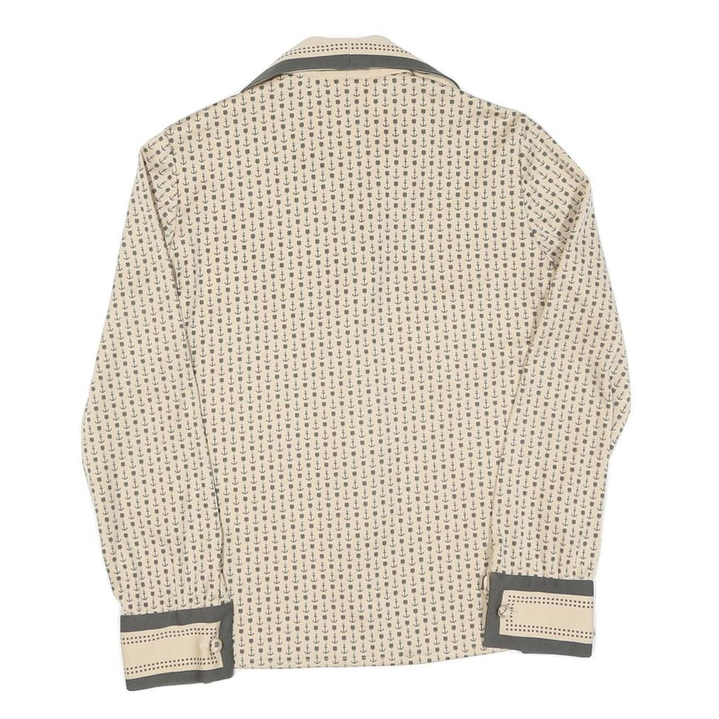 Womens Beige Anchor Print Shirt Long Sleeve Collared Cotton Blend S Nautical