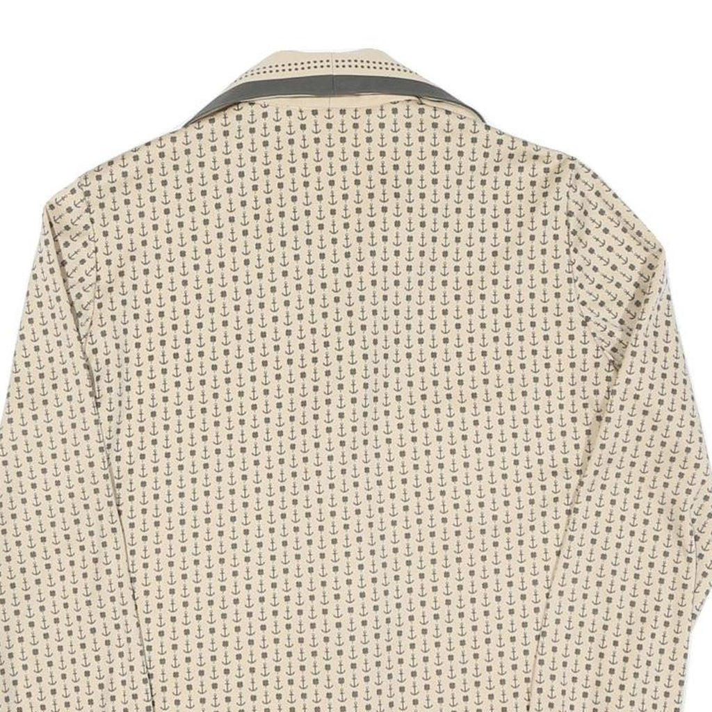 Womens Beige Anchor Print Shirt Long Sleeve Collared Cotton Blend S Nautical