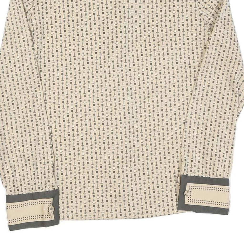 Womens Beige Anchor Print Shirt Long Sleeve Collared Cotton Blend S Nautical