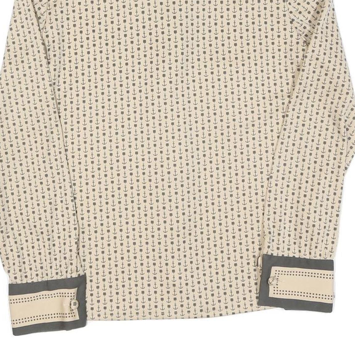 Womens Beige Anchor Print Shirt Long Sleeve Collared Cotton Blend S Nautical