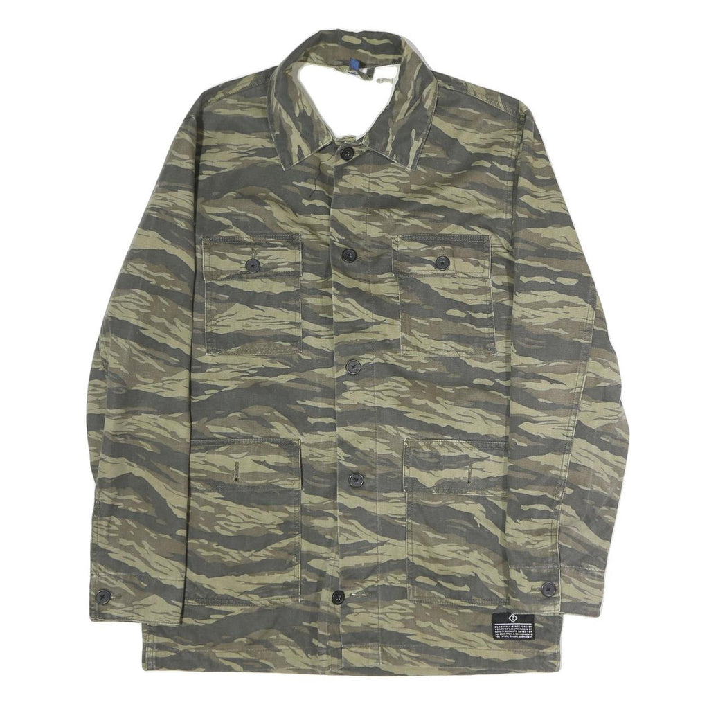 H&M Mens Green Camouflage Button Jacket M Cotton Military Style Casual