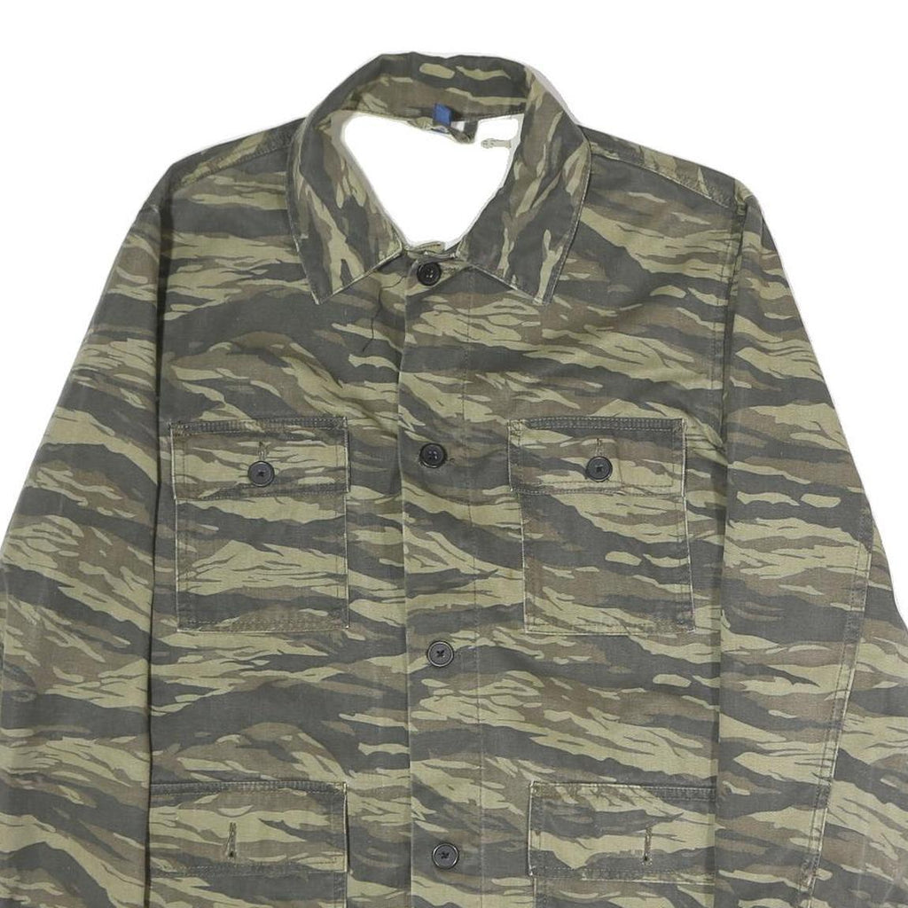H&M Mens Green Camouflage Button Jacket M Cotton Military Style Casual