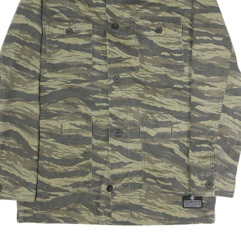 H&M Mens Green Camouflage Button Jacket M Cotton Military Style Casual