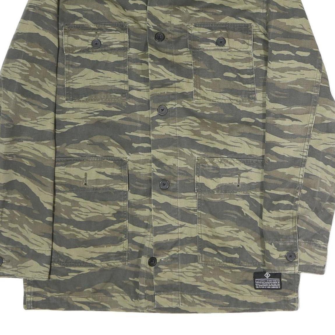 H&M Mens Green Camouflage Button Jacket M Cotton Military Style Casual