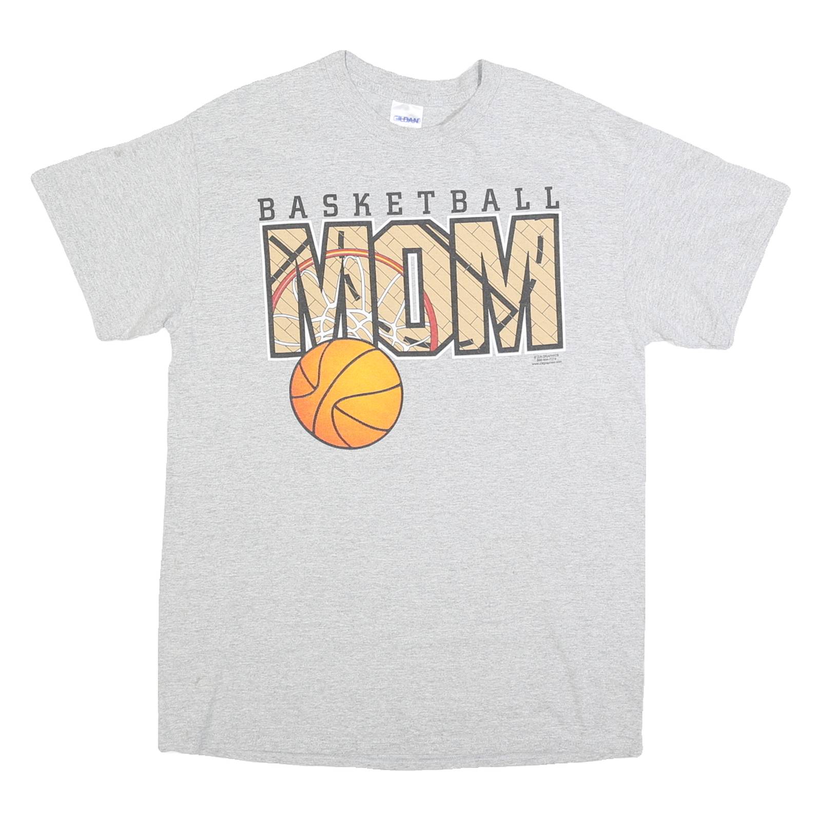 GILDAN Mens Grey Basketball Mom Graphic T-Shirt M Short Sleeve Crew Neck Sport