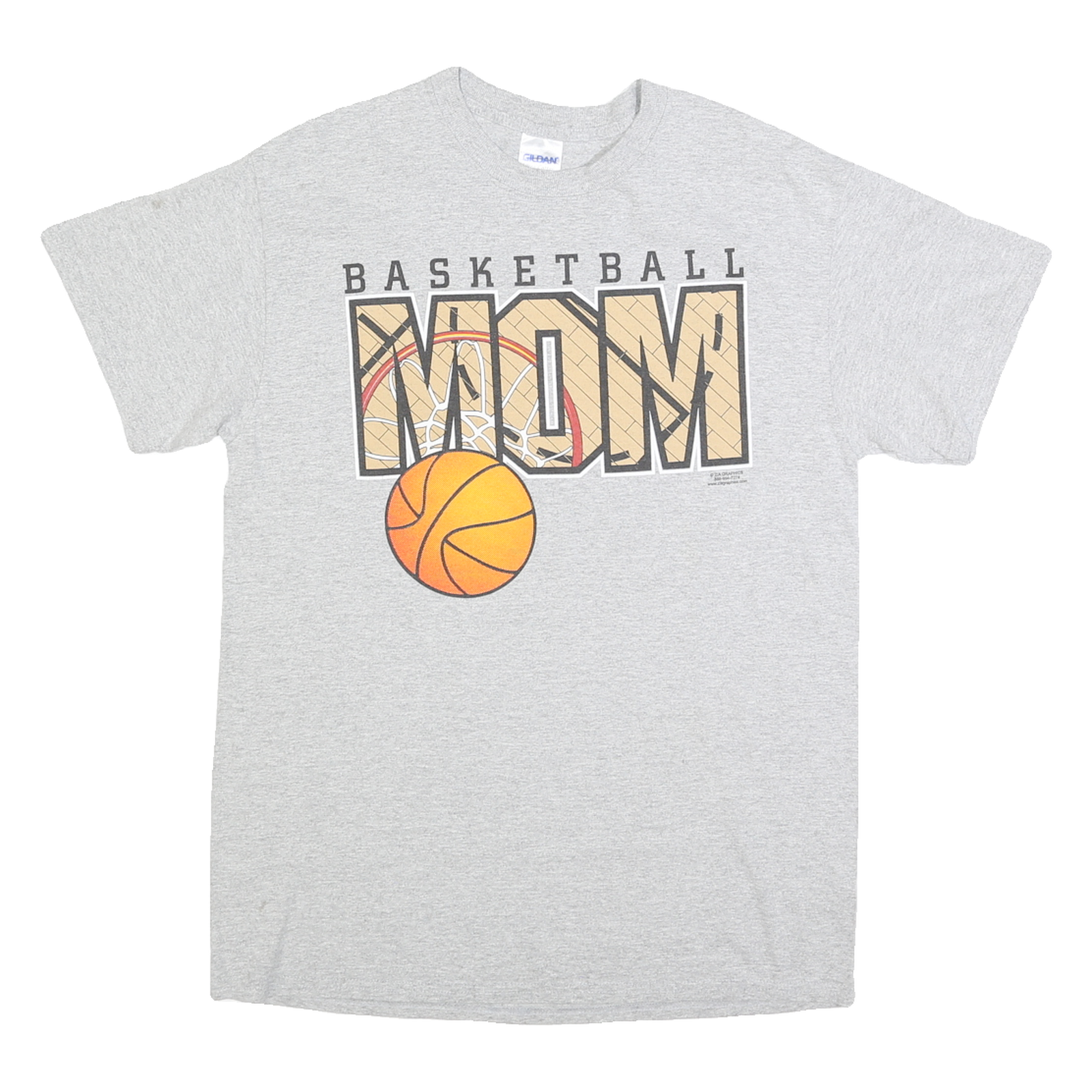 GILDAN Mens Grey Basketball Mom Graphic T-Shirt M Short Sleeve Crew Neck Sport