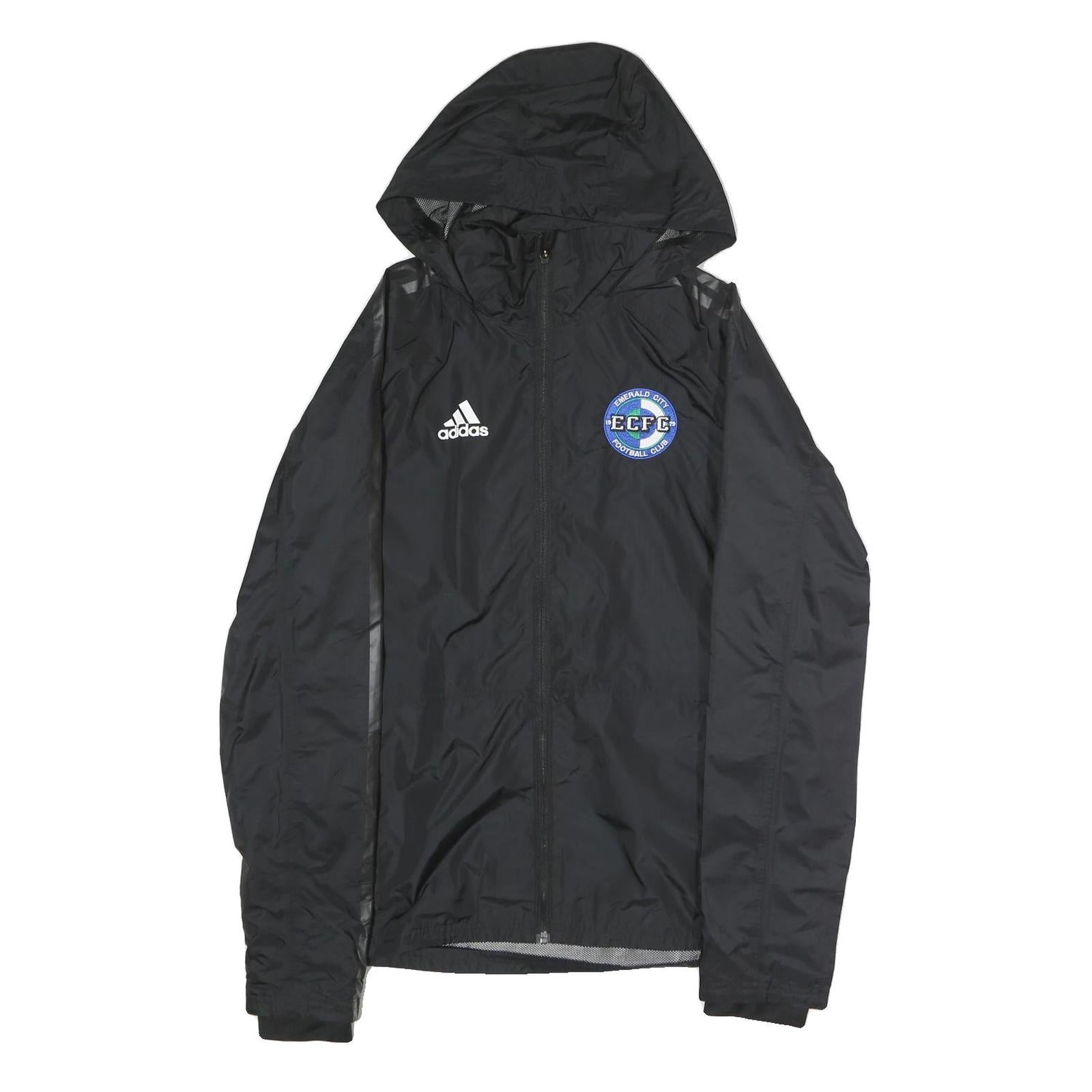 ADIDAS Mens Black Performance Jacket XL Polyester Plain Football Club Logo Zip