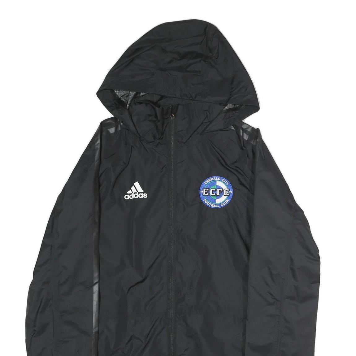 ADIDAS Mens Black Performance Jacket XL Polyester Plain Football Club Logo Zip