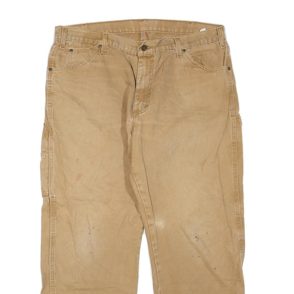 DICKIES Mens Regular Fit Beige Cotton Blend Jeans W38 L28 Workwear Zip Closure