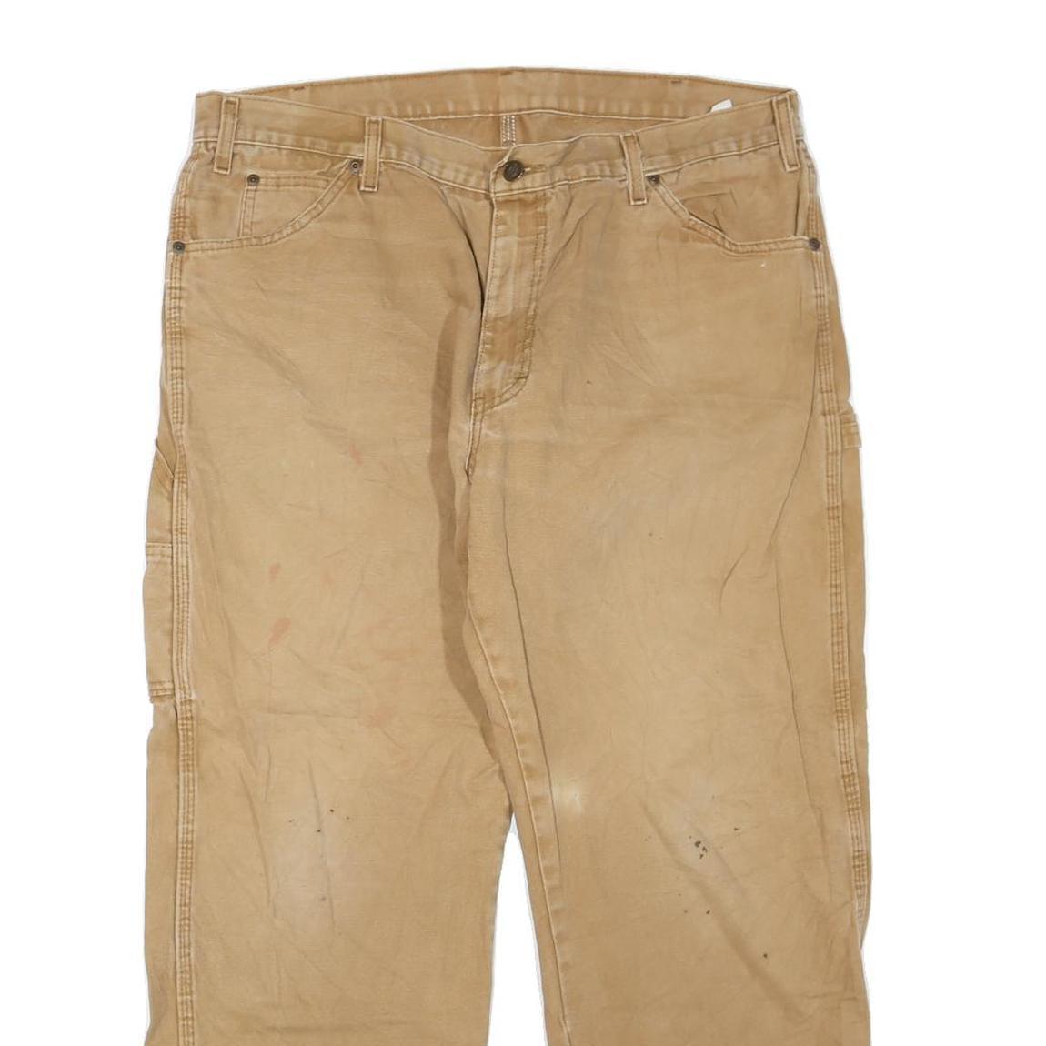 DICKIES Mens Regular Fit Beige Cotton Blend Jeans W38 L28 Workwear Zip Closure