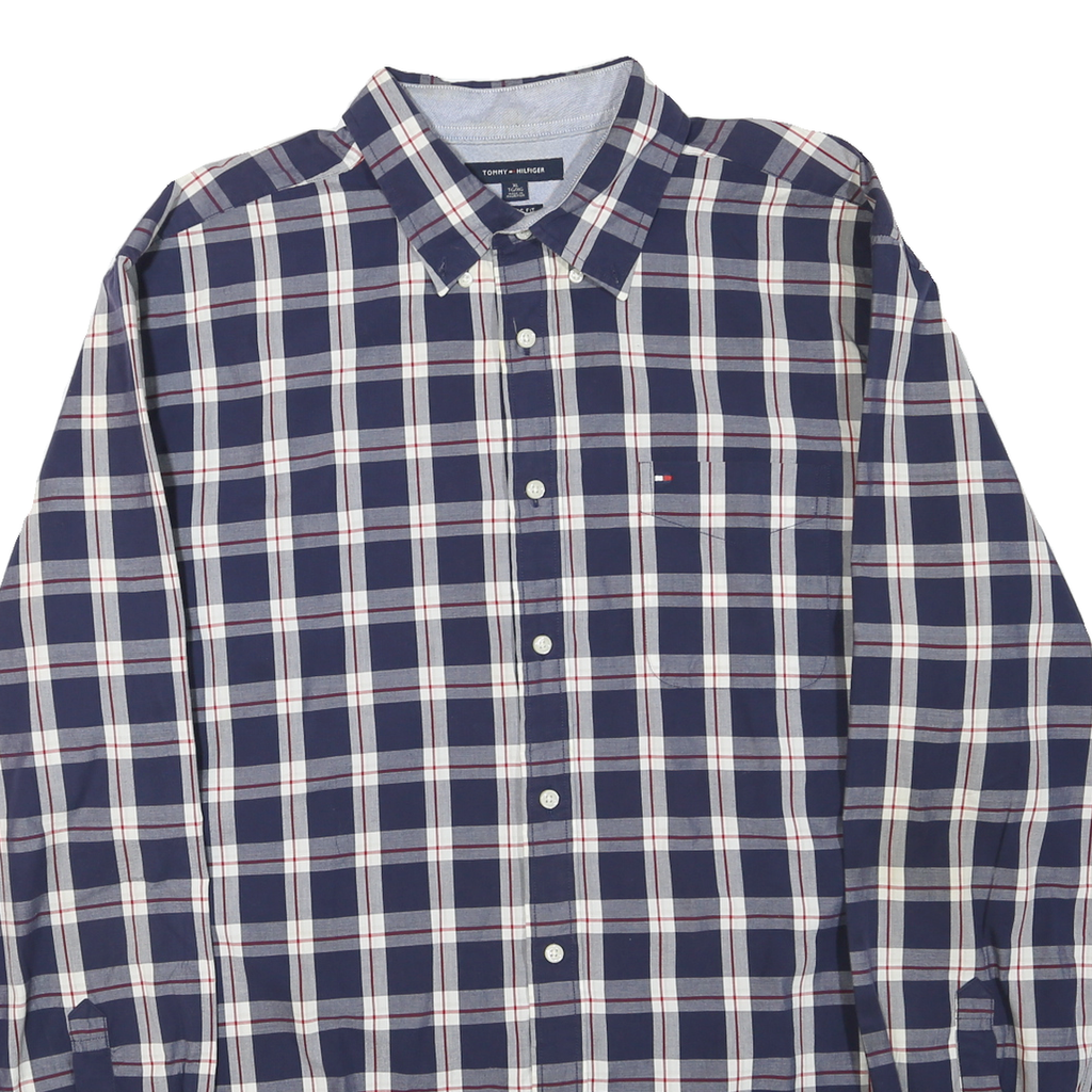 TOMMY HILFIGER Mens Blue & White Check Shirt XL Classic Button-Down Collar